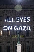 Protest Message All Eyes on Gaza Projected in Milan