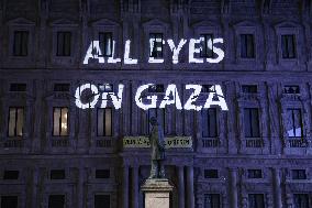 Protest Message All Eyes on Gaza Projected in Milan