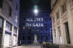 Protest Message All Eyes on Gaza Projected in Milan