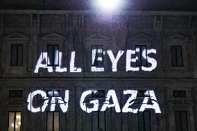 Protest Message All Eyes on Gaza Projected in Milan
