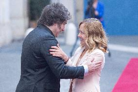 PM Giorgia Meloni Receives President Javier Milei - Italy