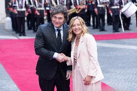 PM Giorgia Meloni Receives President Javier Milei - Italy