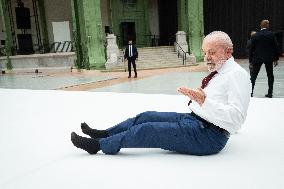 Macron and Lula visit of the exhibition of Ernesto Neto at the Grand Palais museum - Paris