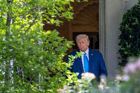 US President Donald J. Trump departs the White House for the weekend