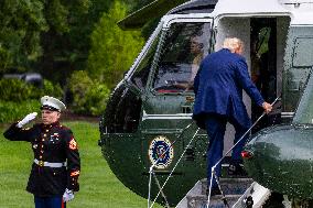 US President Donald J. Trump departs the White House for the weekend