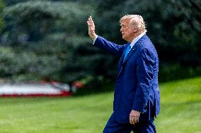 US President Donald J. Trump departs the White House for the weekend