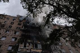 Russian Attack Hits A Residential Building In Kharkiv - Ukraine