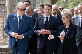NO TABLOIDS - President Macron Visits Monaco With Prince Albert II