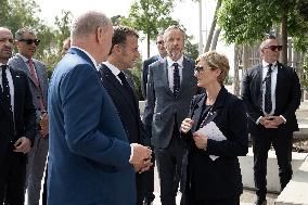NO TABLOIDS - President Macron Visits Monaco With Prince Albert II