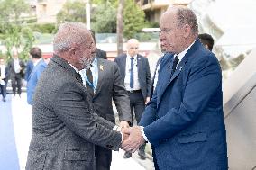 NO TABLOIDS - President Macron Visits Monaco With Prince Albert II