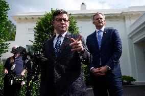 Speaker Mike Johnson speaks to reporters - Washington