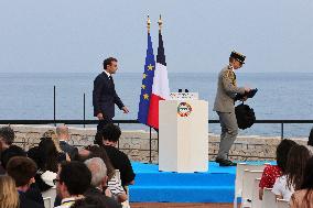 Macron during a press conference at UNOC3 - Nice