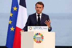 Macron during a press conference at UNOC3 - Nice