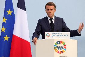 Macron during a press conference at UNOC3 - Nice