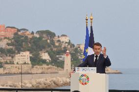 Macron during a press conference at UNOC3 - Nice