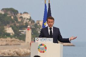 Macron during a press conference at UNOC3 - Nice