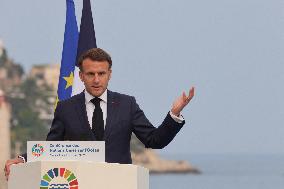 Macron during a press conference at UNOC3 - Nice