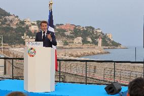 Macron during a press conference at UNOC3 - Nice