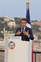 Macron during a press conference at UNOC3 - Nice