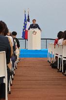 Macron during a press conference at UNOC3 - Nice