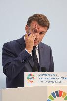 Macron during a press conference at UNOC3 - Nice