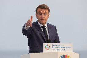 Macron during a press conference at UNOC3 - Nice