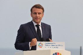 Macron during a press conference at UNOC3 - Nice