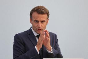 Macron during a press conference at UNOC3 - Nice