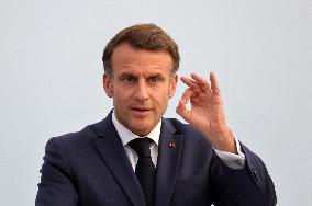 Macron during a press conference at UNOC3 - Nice