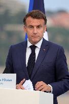 Macron during a press conference at UNOC3 - Nice