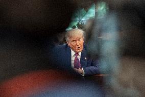 US Presdient Trump Speaks in the Oval Office at the White House on Fires and LA Protests
