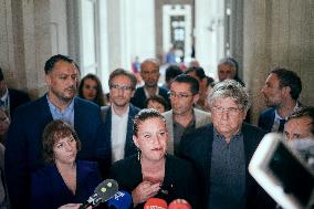 La France Insoumise speaks to the press after leaving the National Assembly - Paris AJ