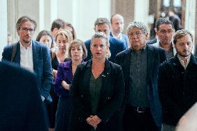 La France Insoumise speaks to the press after leaving the National Assembly - Paris AJ