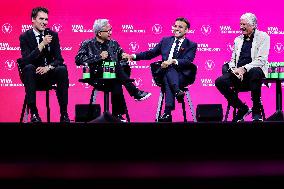 President Macron Debates With Arthur Mensch And Jensen Huang - Paris