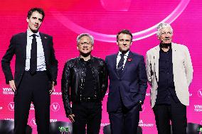 President Macron Debates With Arthur Mensch And Jensen Huang - Paris