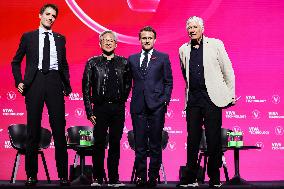 President Macron Debates With Arthur Mensch And Jensen Huang - Paris