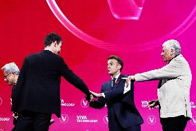 President Macron Debates With Arthur Mensch And Jensen Huang - Paris