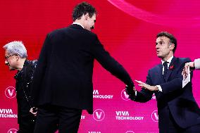 President Macron Debates With Arthur Mensch And Jensen Huang - Paris