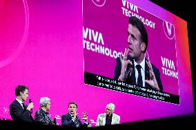 President Macron Debates With Arthur Mensch And Jensen Huang - Paris