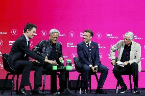 President Macron Debates With Arthur Mensch And Jensen Huang - Paris