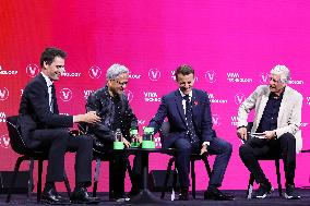 President Macron Debates With Arthur Mensch And Jensen Huang - Paris