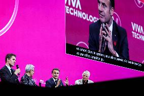 President Macron Debates With Arthur Mensch And Jensen Huang - Paris