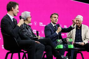 President Macron Debates With Arthur Mensch And Jensen Huang - Paris