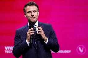 President Macron Debates With Arthur Mensch And Jensen Huang - Paris