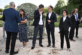 Macron Visits The Olympic Cauldron Reinstallation Site - Paris