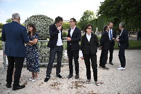 Macron Visits The Olympic Cauldron Reinstallation Site - Paris