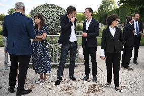 Macron Visits The Olympic Cauldron Reinstallation Site - Paris