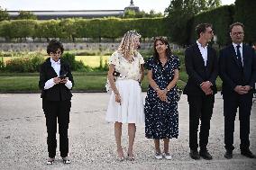 Macron Visits The Olympic Cauldron Reinstallation Site - Paris