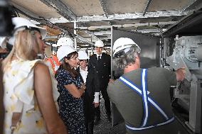 Macron Visits The Olympic Cauldron Reinstallation Site - Paris