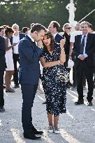 Macron Visits The Olympic Cauldron Reinstallation Site - Paris